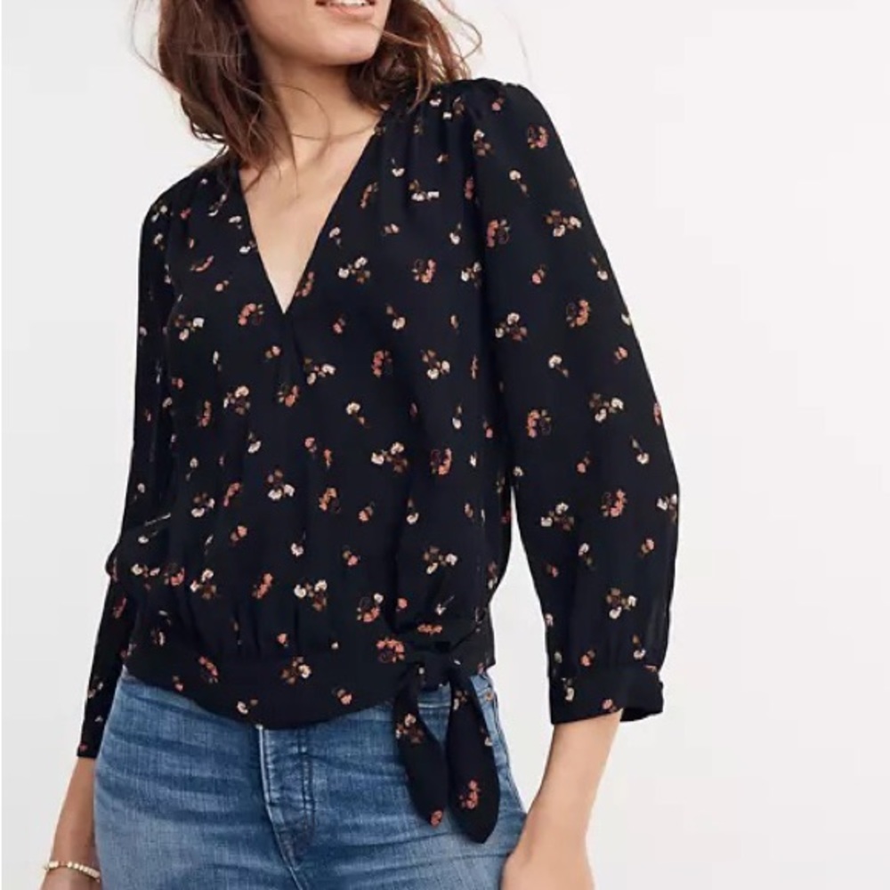 Madewell Floral Wrap Top in Black - Small
